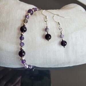 Earring and Bracelet Jewelry Set with Amethyst and Silver February Birthstone